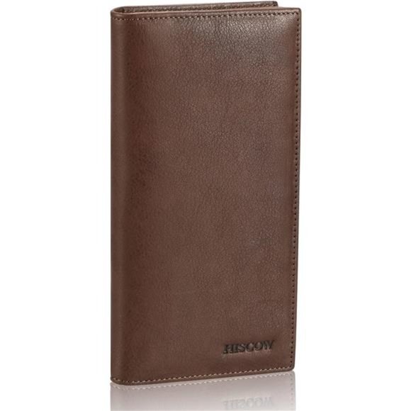 Bifold Long Wallet with 15 Credit Card Slots - Aniline Leather Coffee